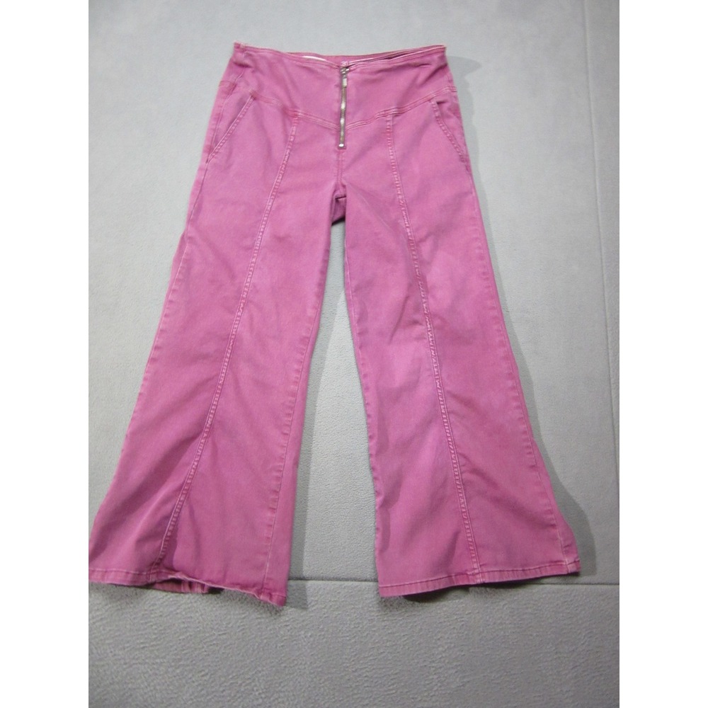 Pilcro Jeans Womens 31 Purple Wide Leg Flared Exposed Zip High Rise Seamed